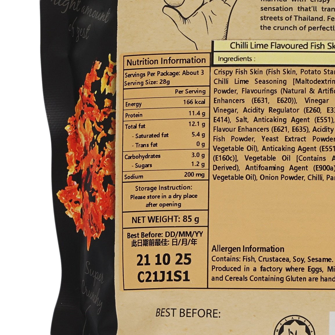 GOLDENDUCK Thai Style Chilli Lime Flavoured Fish Skin Crunchy Crisps  (95g)