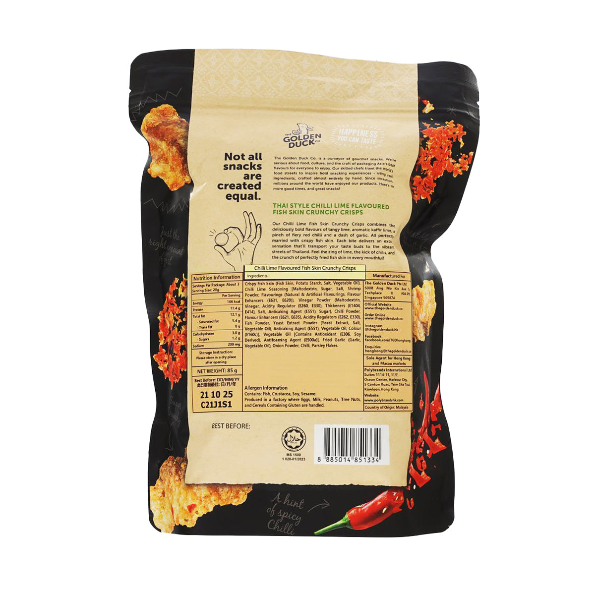 GOLDENDUCK Thai Style Chilli Lime Flavoured Fish Skin Crunchy Crisps  (95g)