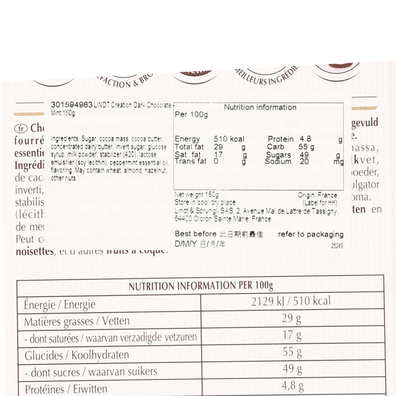LINDT Creation Dark Chocolate - Mint  (150g)