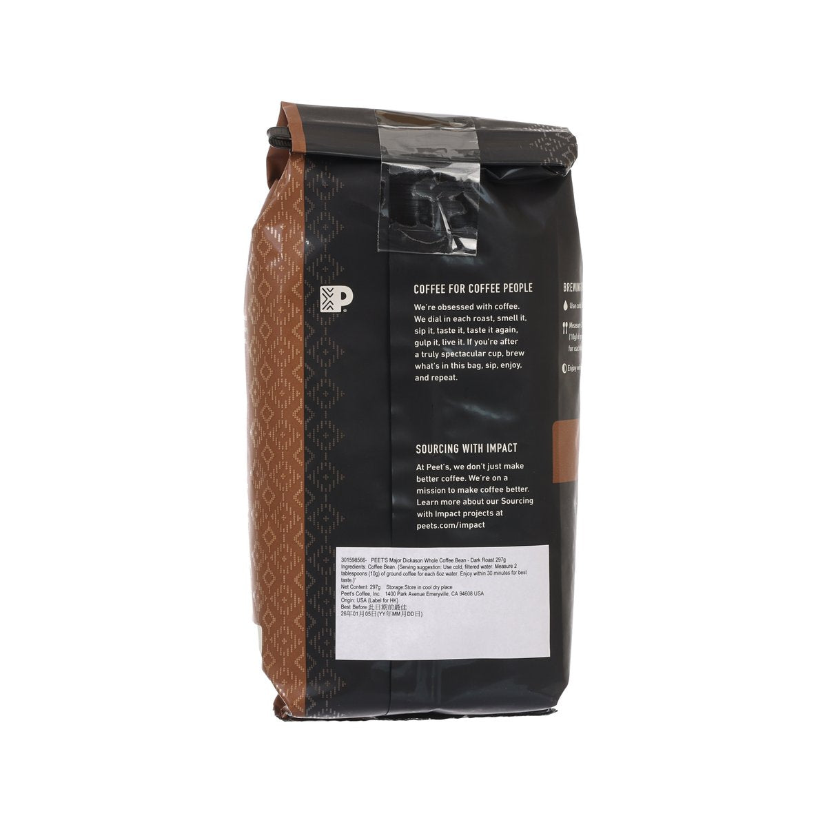 PEET'S Major Dickason Whole Coffee Bean - Dark Roast  (297g)