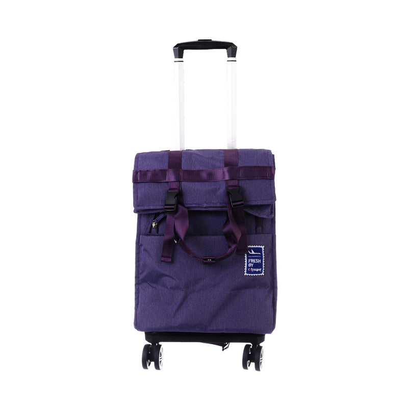 CITYSUPER 4 Wheels Fold-Up Expandable Trolley With Strap S-RPET Purple