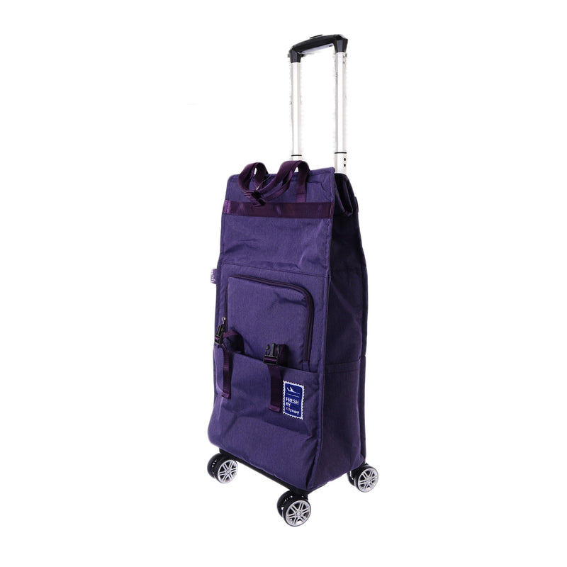 CITYSUPER 4 Wheels Fold-Up Expandable Trolley With Strap S-RPET Purple