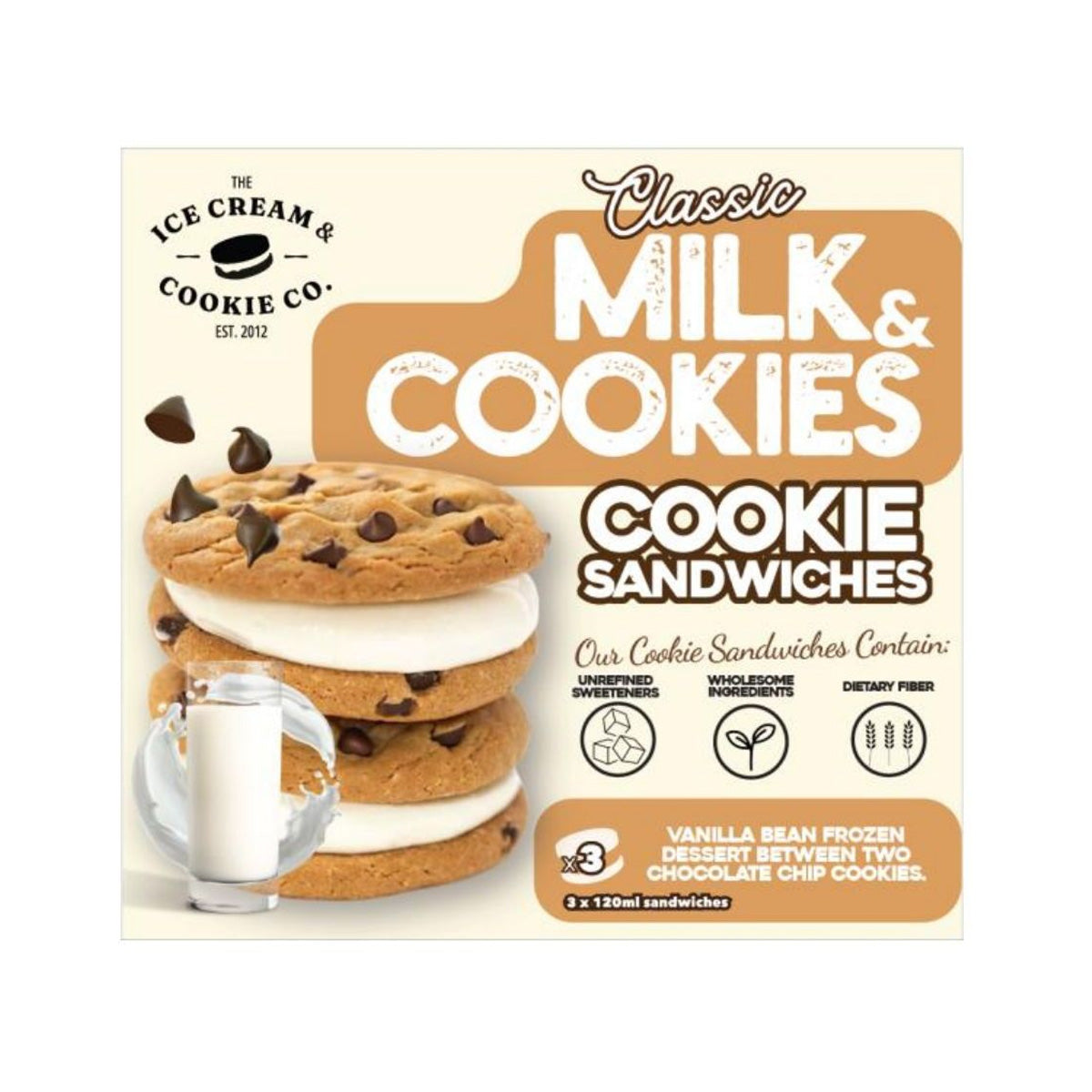 THE ICE CREAM & COOKIE CO. Vanilla Bean Frozen Dessert with Chocolate Chip Cookies  (3 x 120mL)