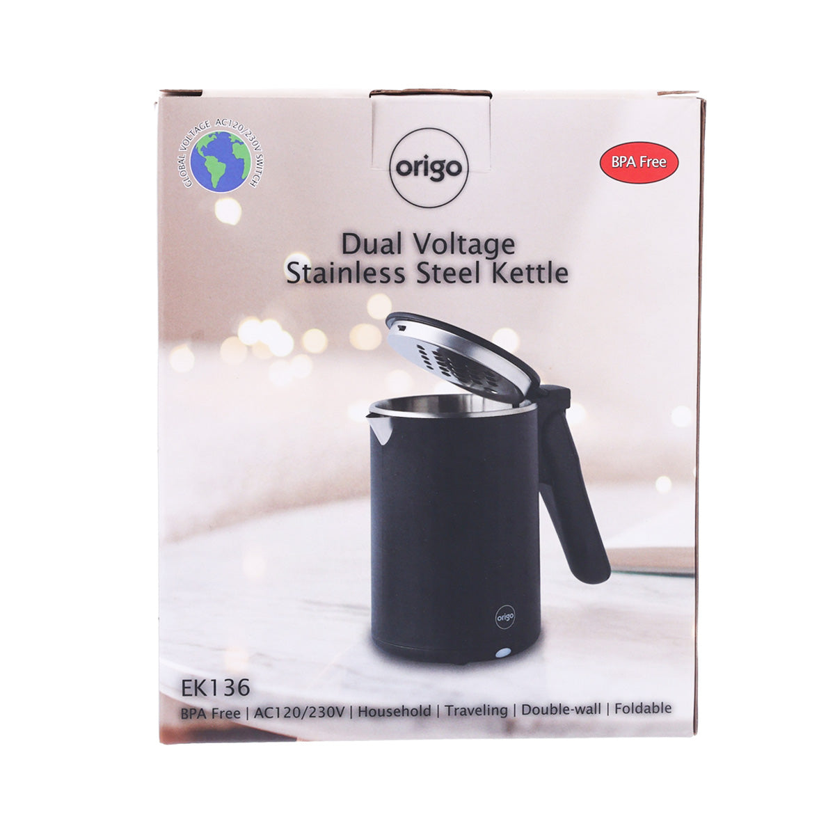 ORIGO Dual Voltage Stainless Steel Kettle EK136