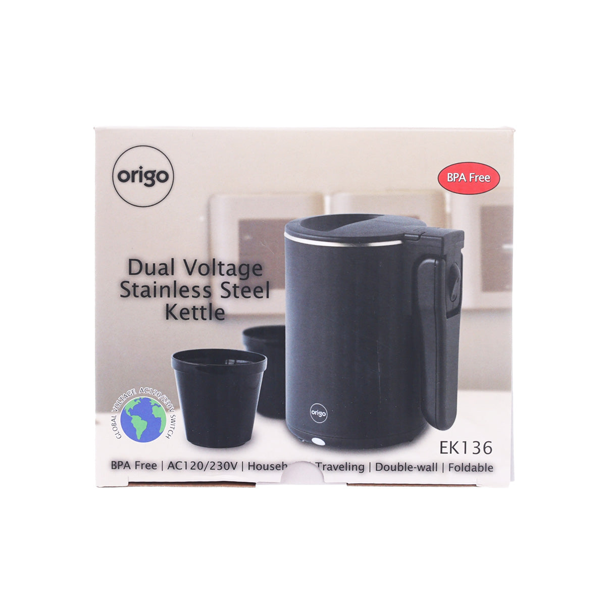 ORIGO Dual Voltage Stainless Steel Kettle EK136
