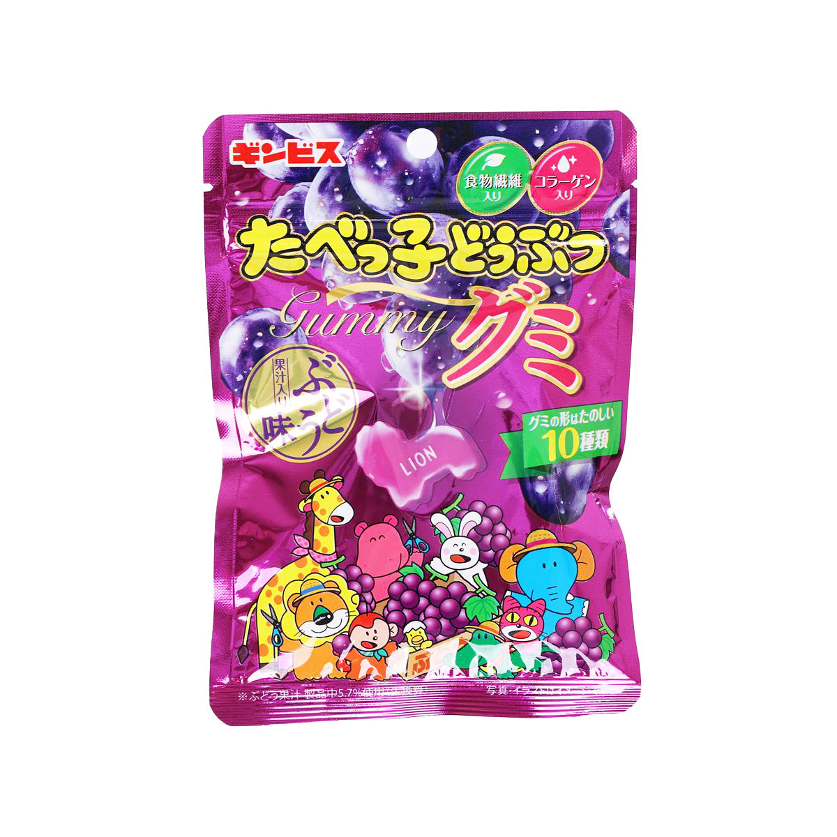 GINBIS Tabekko Animal Gummy - Grape Flavor  (65g)