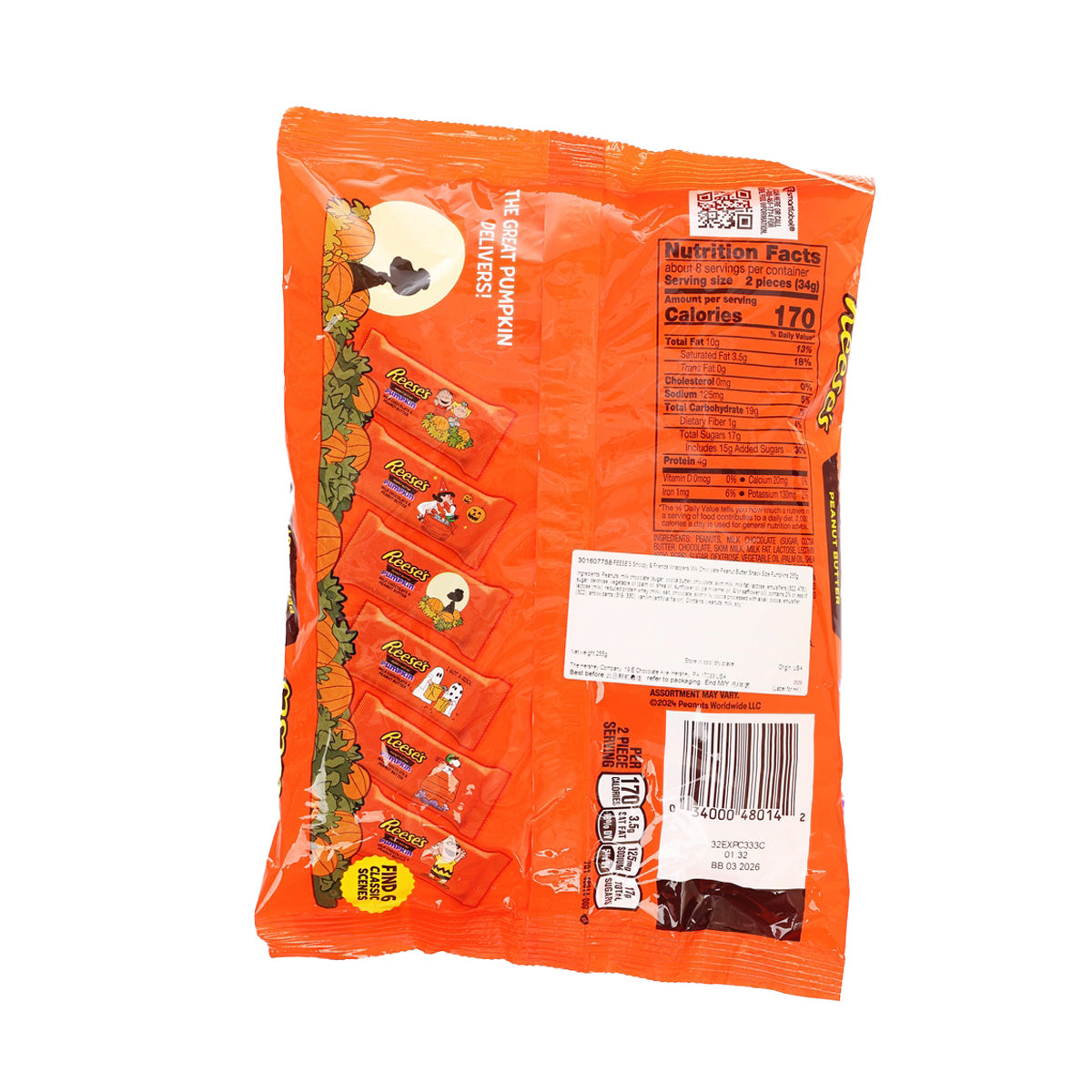 REESE'S Snoopy & Friends Wrappers Milk Chocolate Peanut Butter Snack Size Pumpkins  (255g)