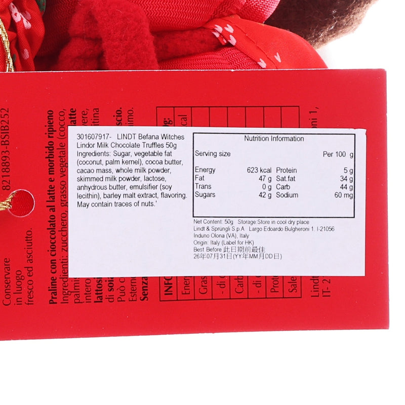 LINDT Befana Witches Lindor Milk Chocolate Truffles  (50g)