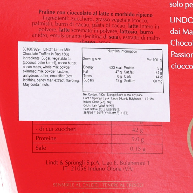 LINDT Lindor Milk Chocolate Truffles in Bag  (150g)