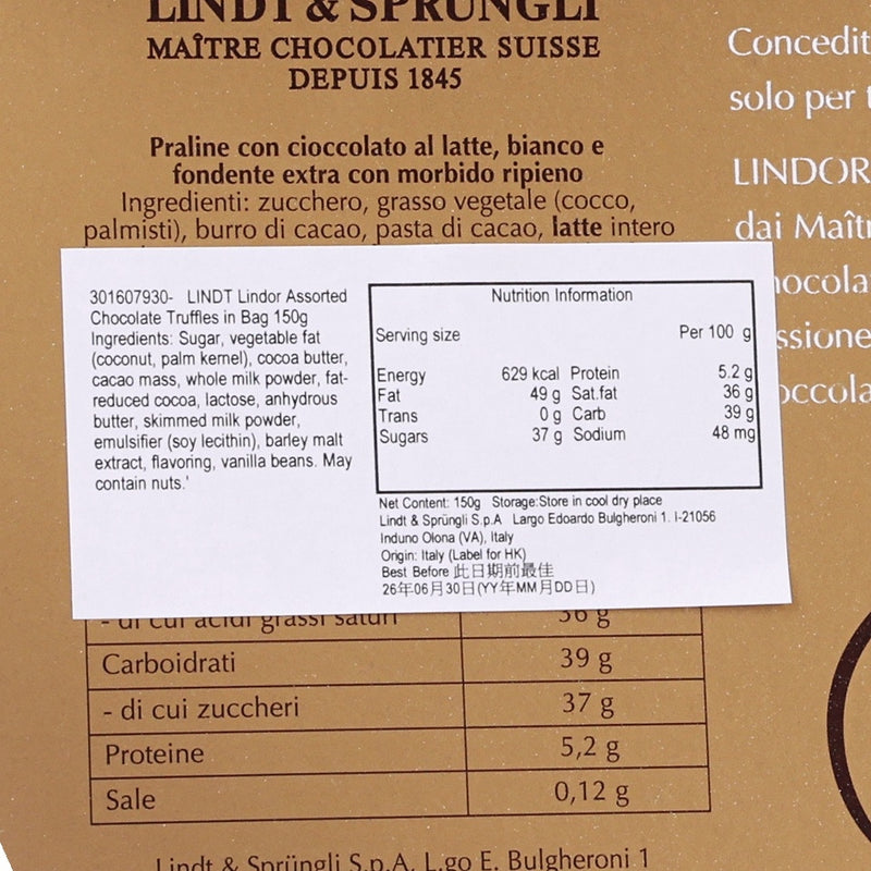 LINDT Lindor Assorted Chocolate Truffles in Bag  (150g)