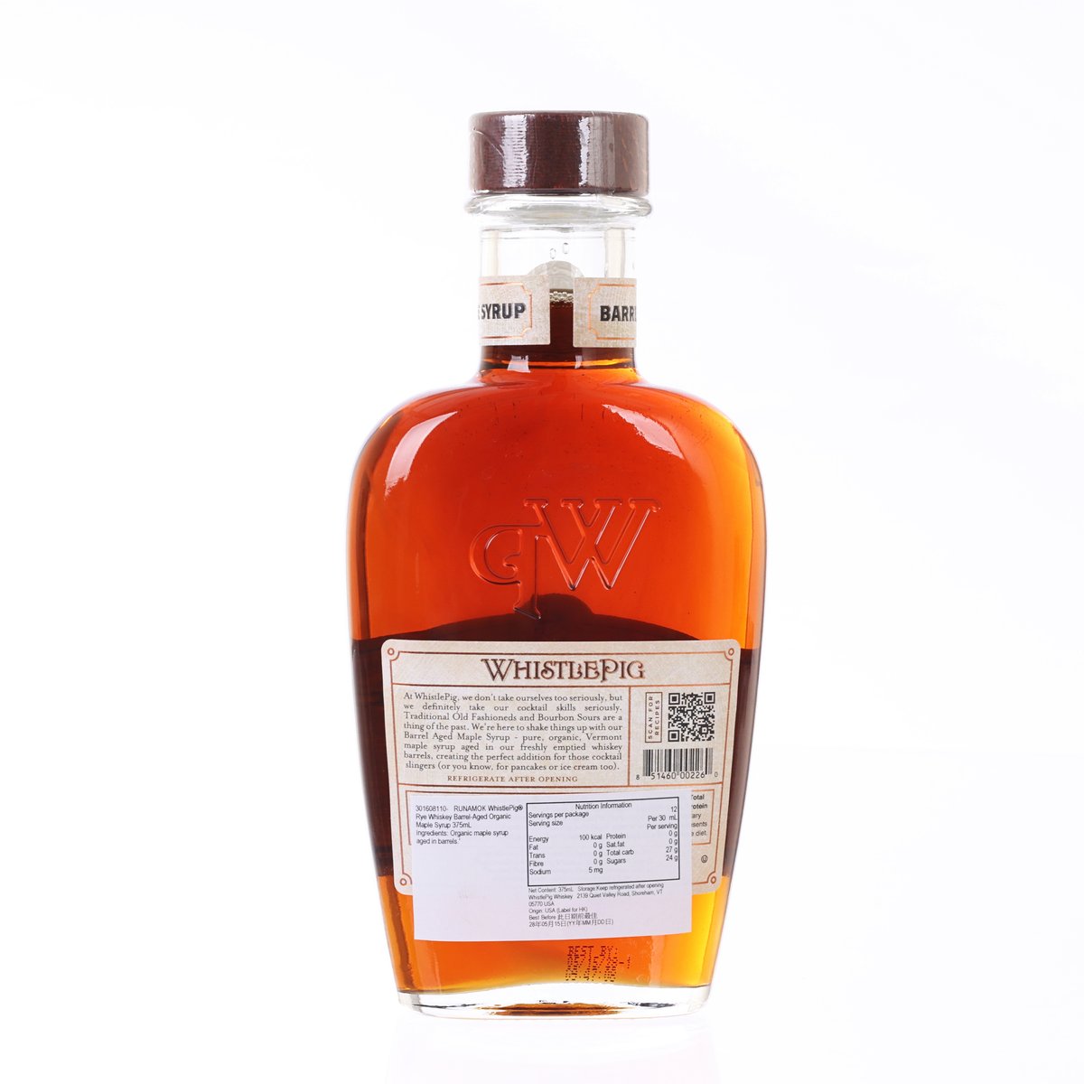 RUNAMOK WhistlePig® Rye Whiskey Barrel-Aged Organic Maple Syrup  (375mL)