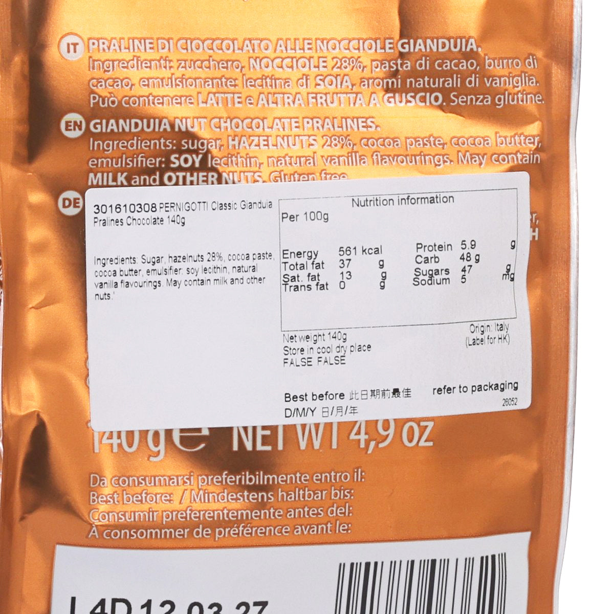 PERNIGOTTI Classic Gianduia Pralines Chocolate  (140g)