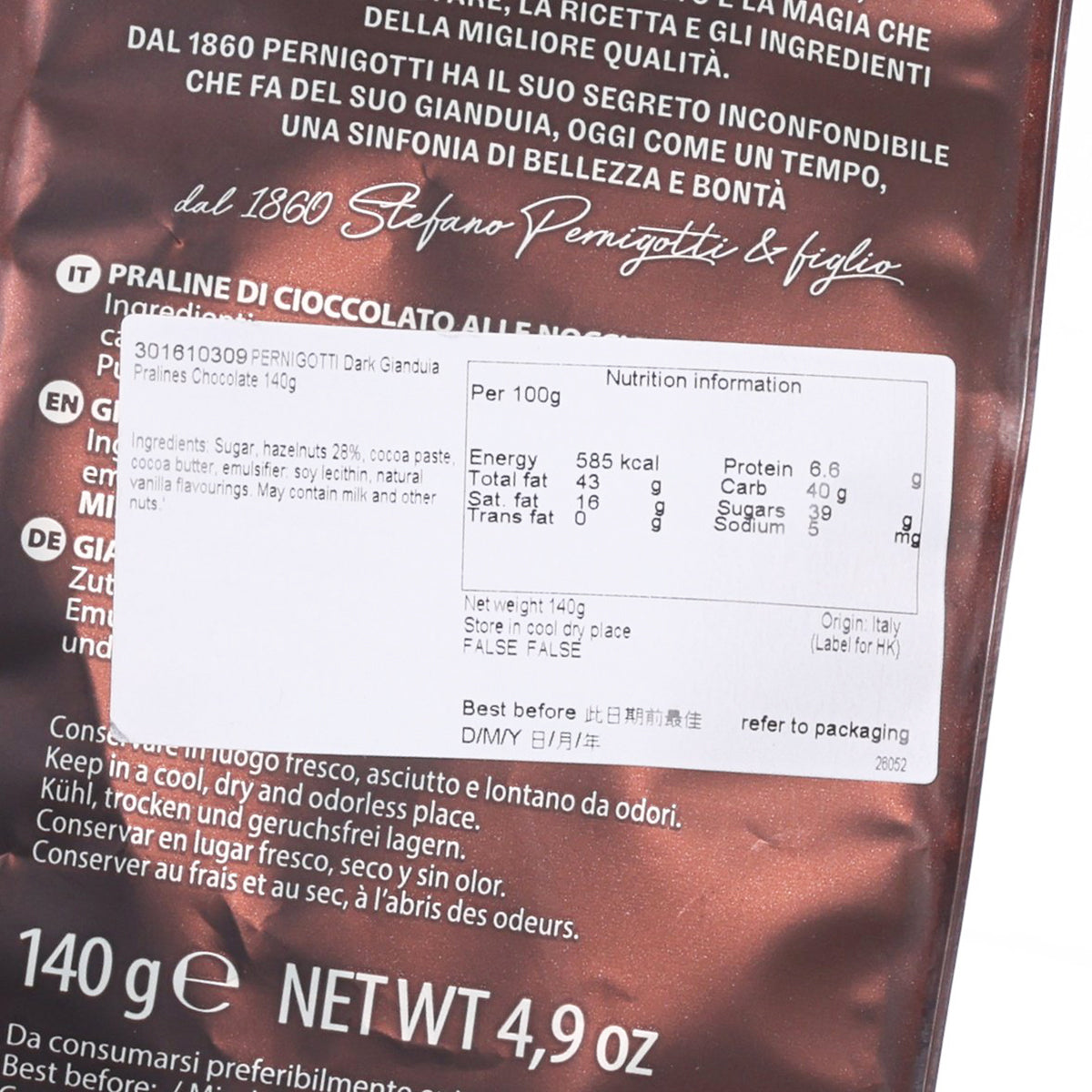 PERNIGOTTI Dark Gianduia Pralines Chocolate  (140g)