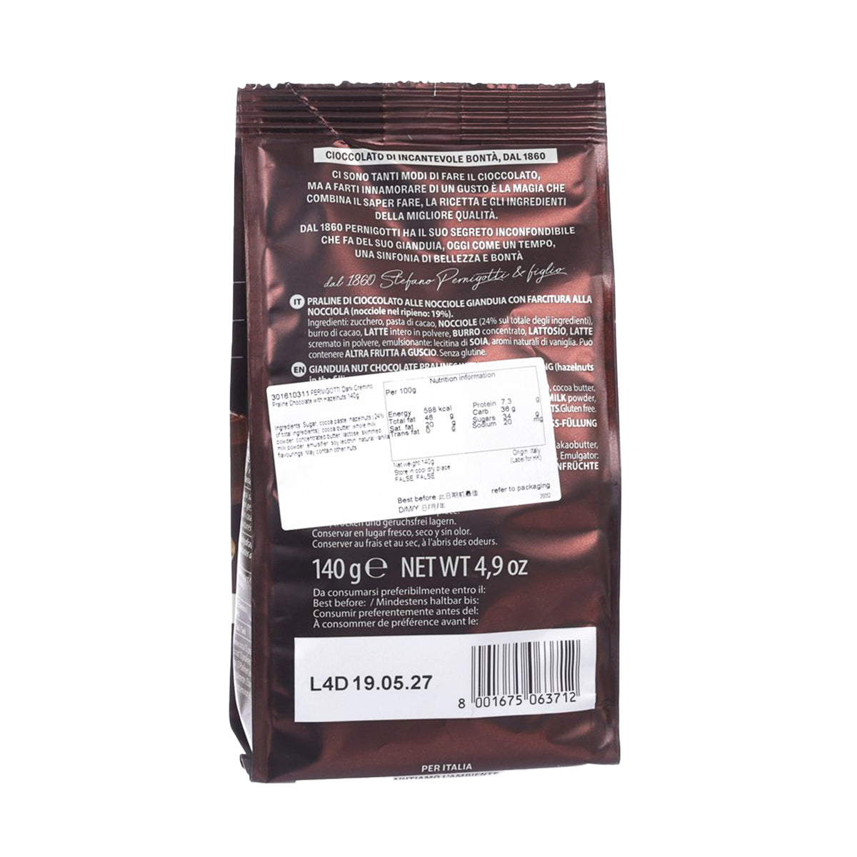 PERNIGOTTI 榛果夾心黑朱古力 (140g)