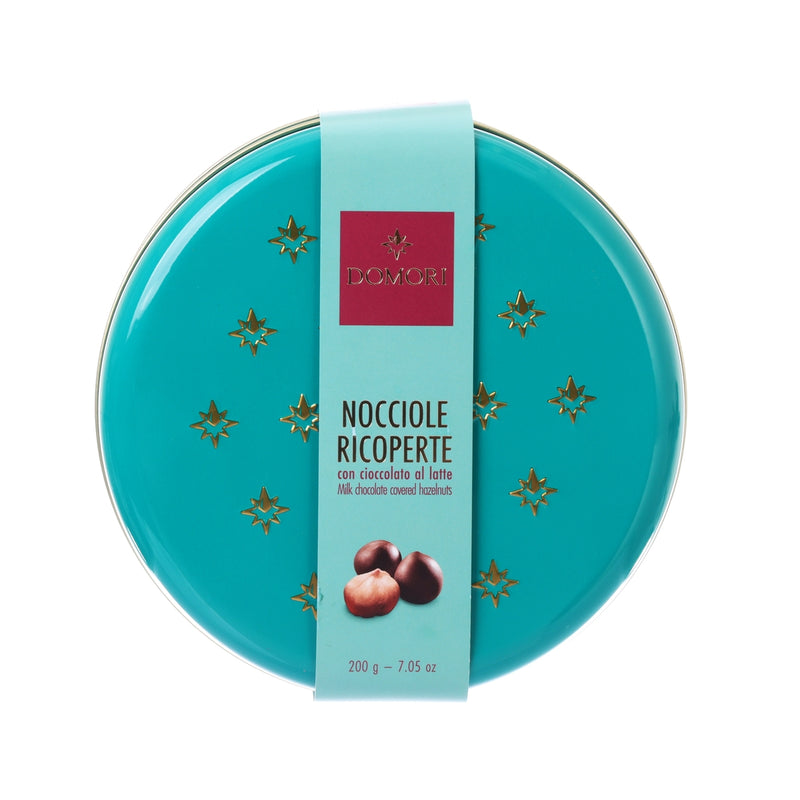 DOMORI Hazelnuts Coated in Milk Chocolate in Round Gift Tin  (200g)