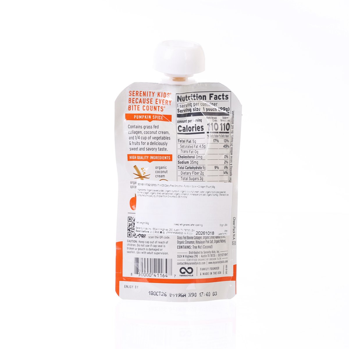 SERENITY KIDS Dairy-Free Smoothie - Pumpkin Spice + Collagen [Pouch]  (99g)