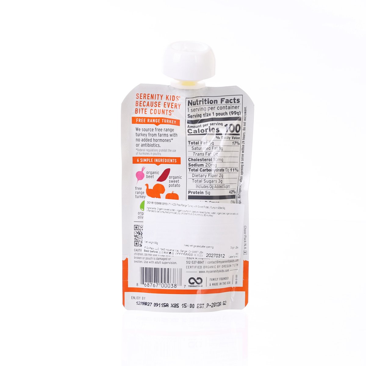 SERENITY KIDS 自由放養火雞配甜薯, 南瓜和甜菜 (99g)