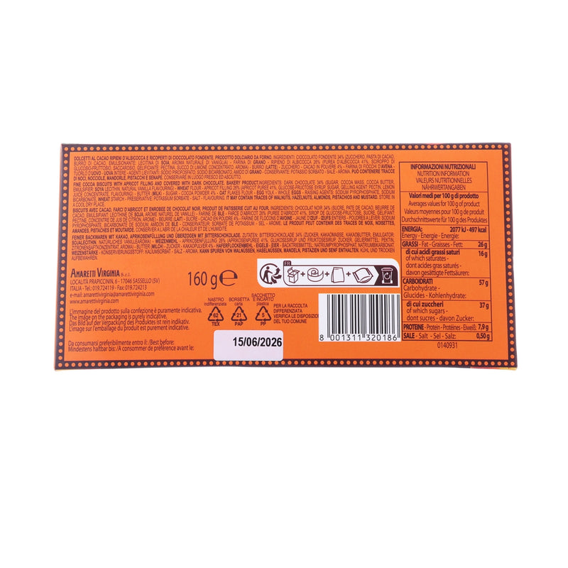 VIRGINIA Chocolate Covered Cocoa Biscuit with Apricot Filling - Brown Red Bag  (160g)