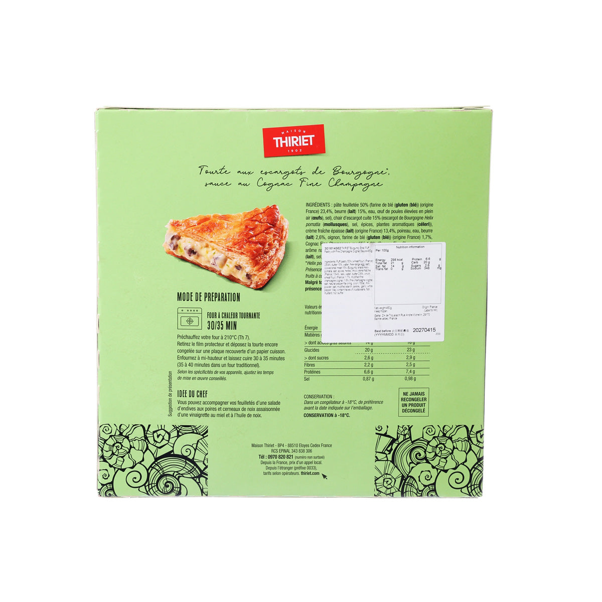 THIRIET 蝸牛酥皮酥配香檳干邑醬汁 (450g)