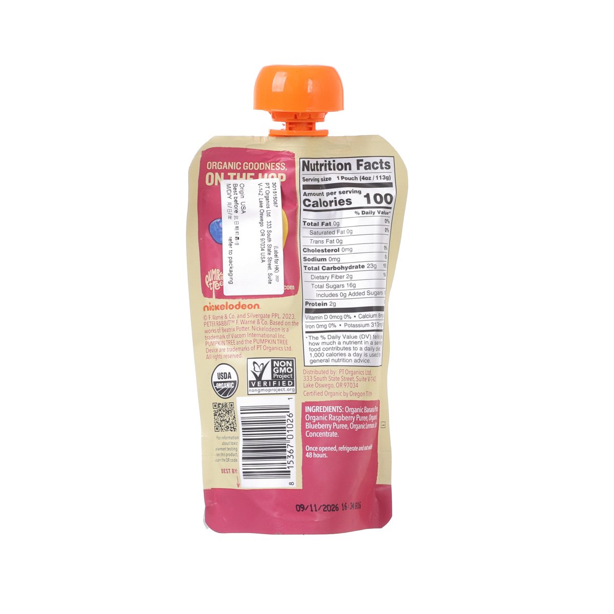 PETER RABBIT Organic Fruit Puree - Banana, Raspberry & Blueberry  (113g)