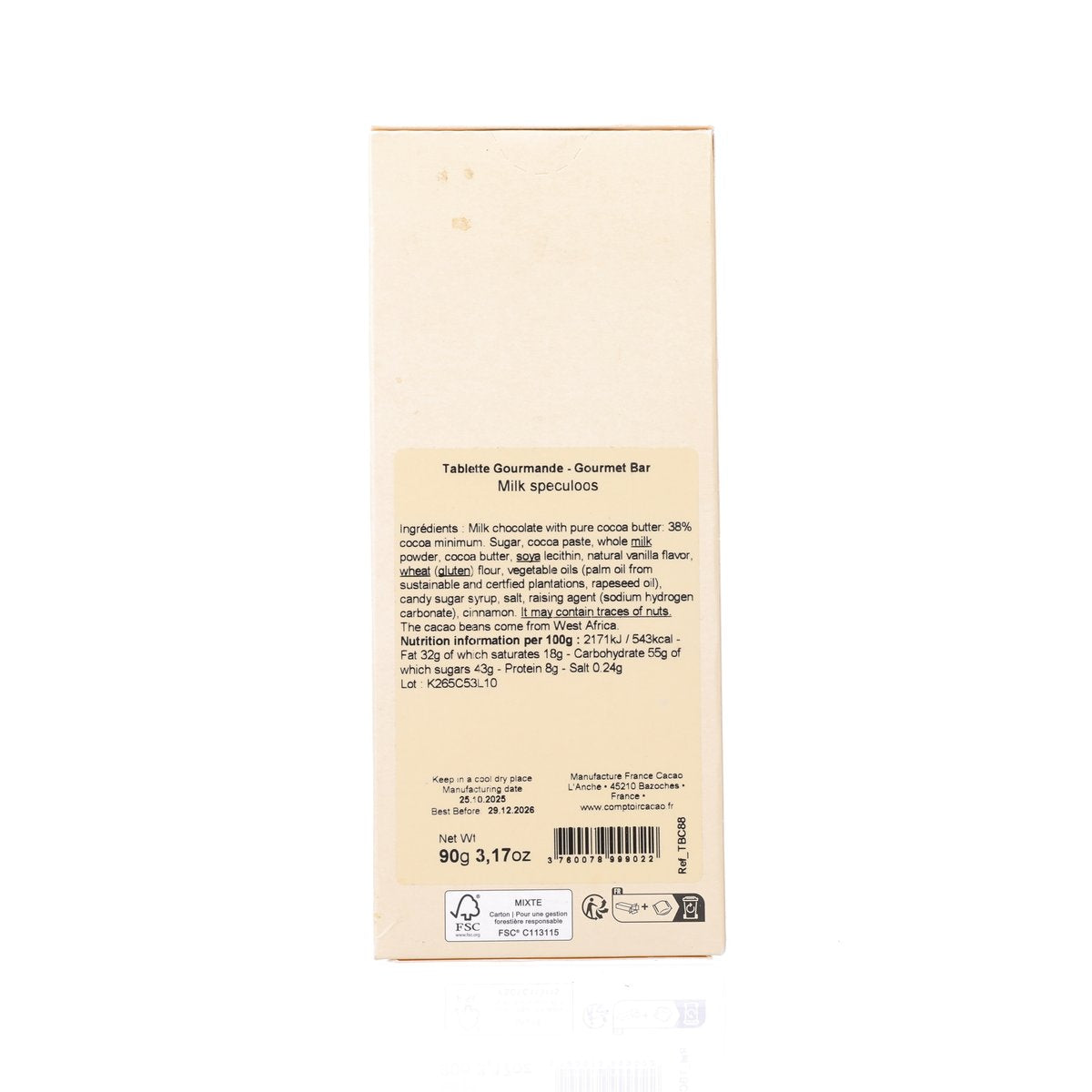 COMPTOIR DU CACAO 焦糖餅乾牛奶朱古力  (90g)
