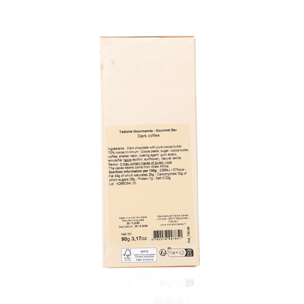 COMPTOIR DU CACAO 咖啡黑朱古力  (90g)
