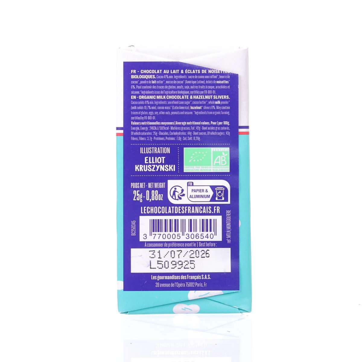 LE CHOCOLAT DES FRANCAIS Hot Air Balloon - Organic Milk Chocolate & Hazelnuts Mini Bar  (25g)