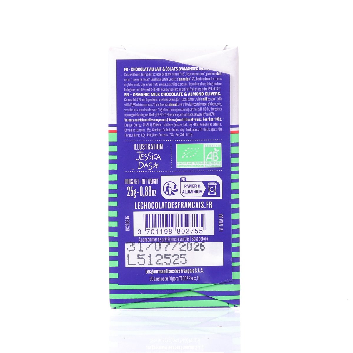 LE CHOCOLAT DES FRANCAIS 小狗 - 迷你有機杏仁牛奶朱古力  (25g)