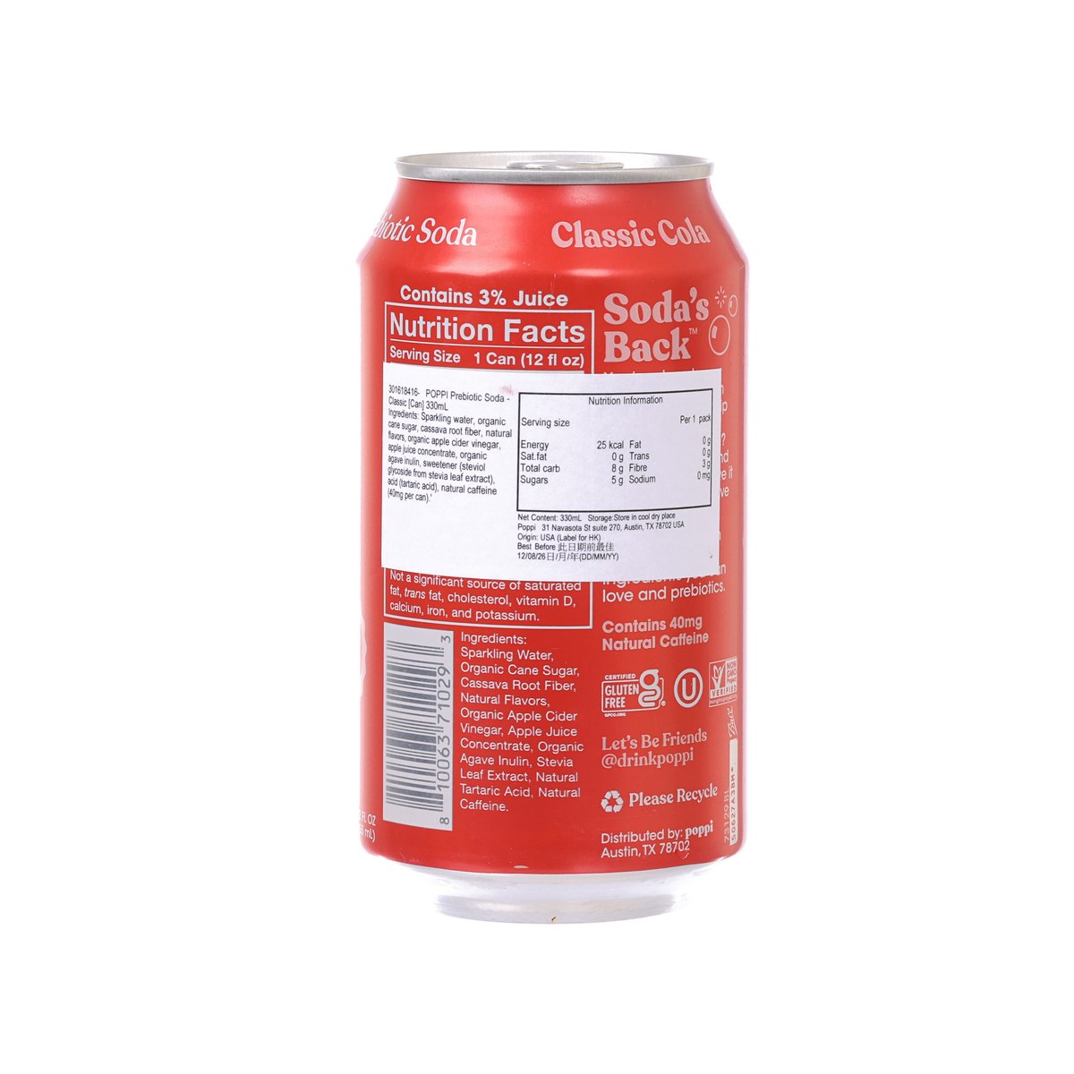 POPPI Prebiotic Soda - Classic [Can]  (355mL)