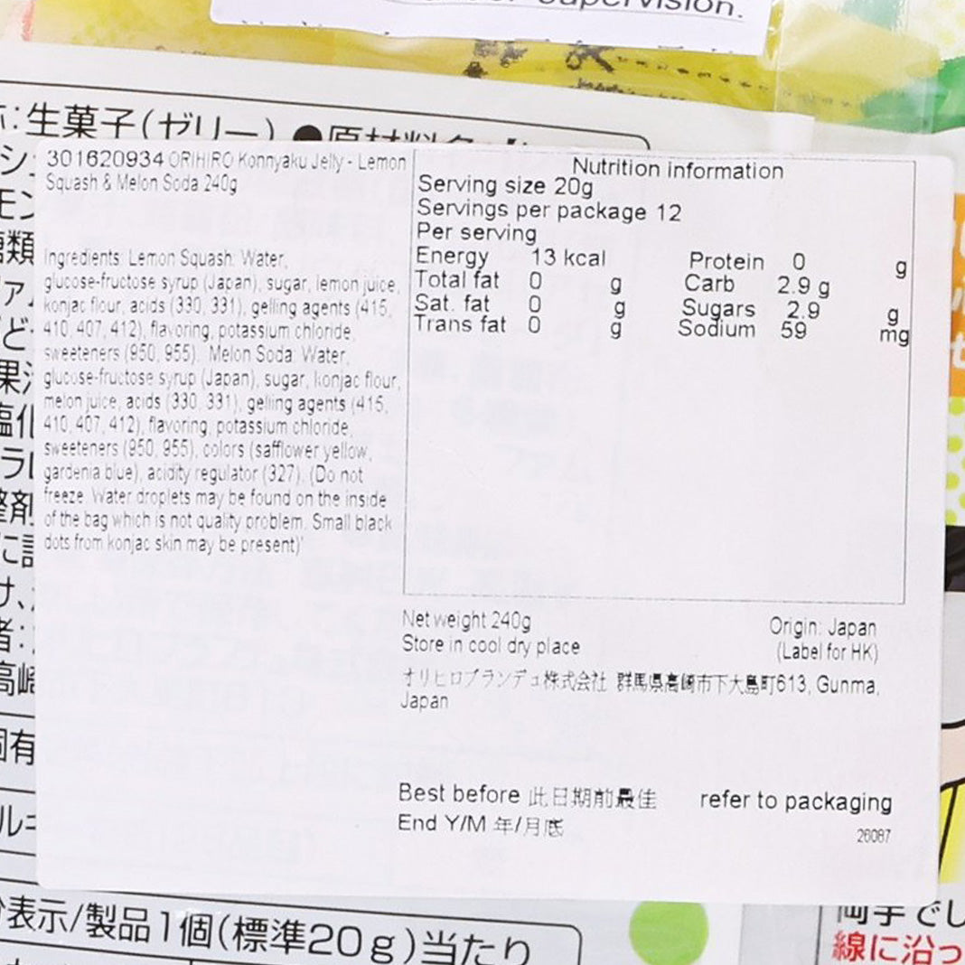 ORIHIRO Konnyaku Jelly - Lemon Squash & Melon Soda  (240g)