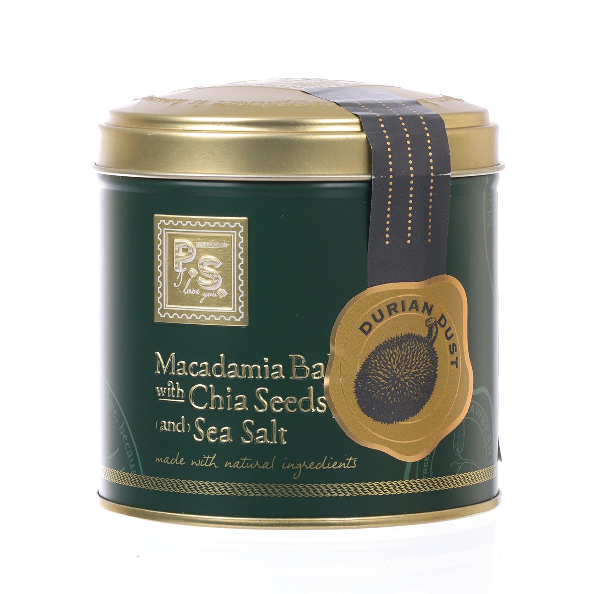 P.S. I LOVE YOU By Pimara Macadamia Balls with
Chia Seed & Sea Salt - Durian Dust  (180g)