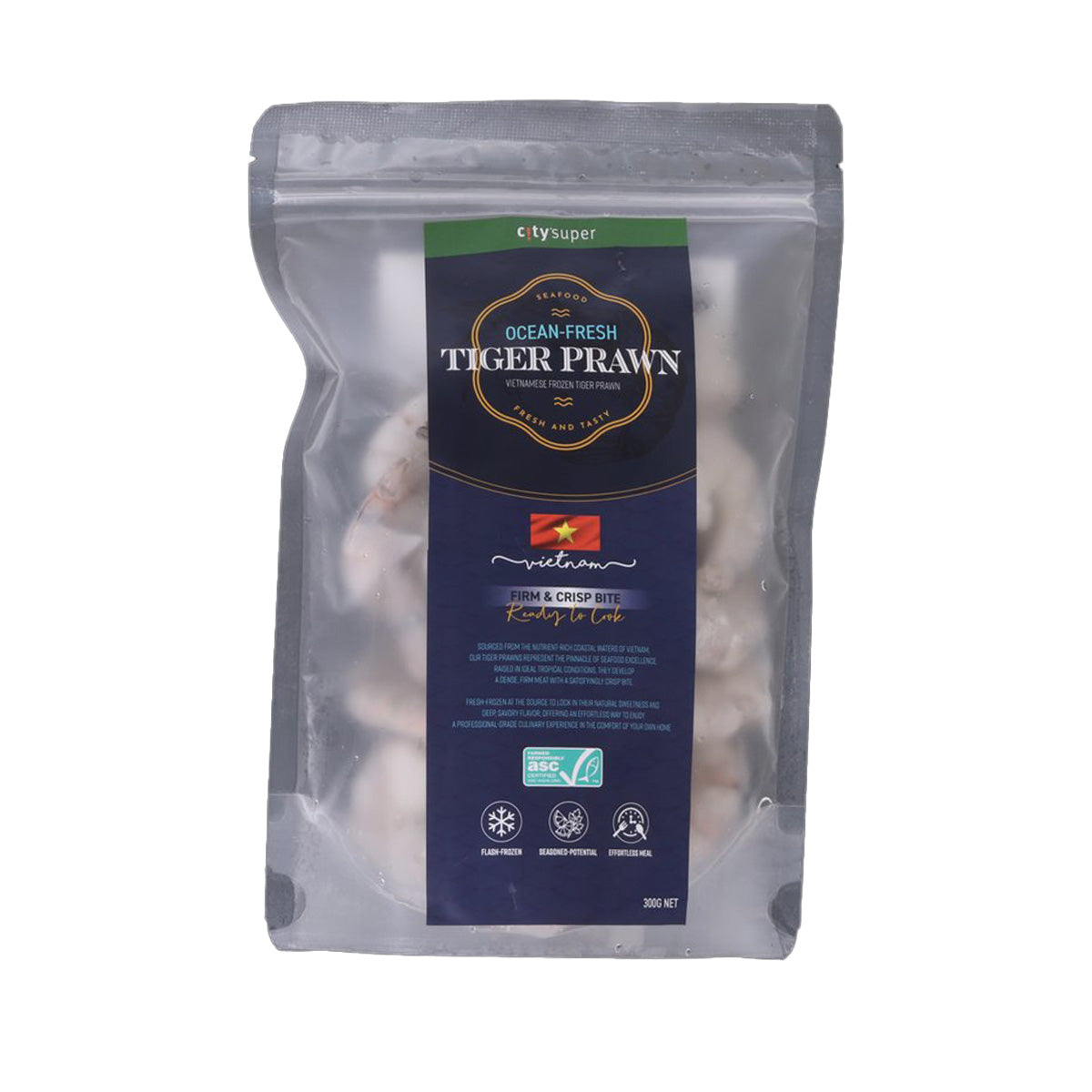 CITYSUPER Vietnamese Frozen Tiger Prawn, 31/40, Tail Off  (300g)
