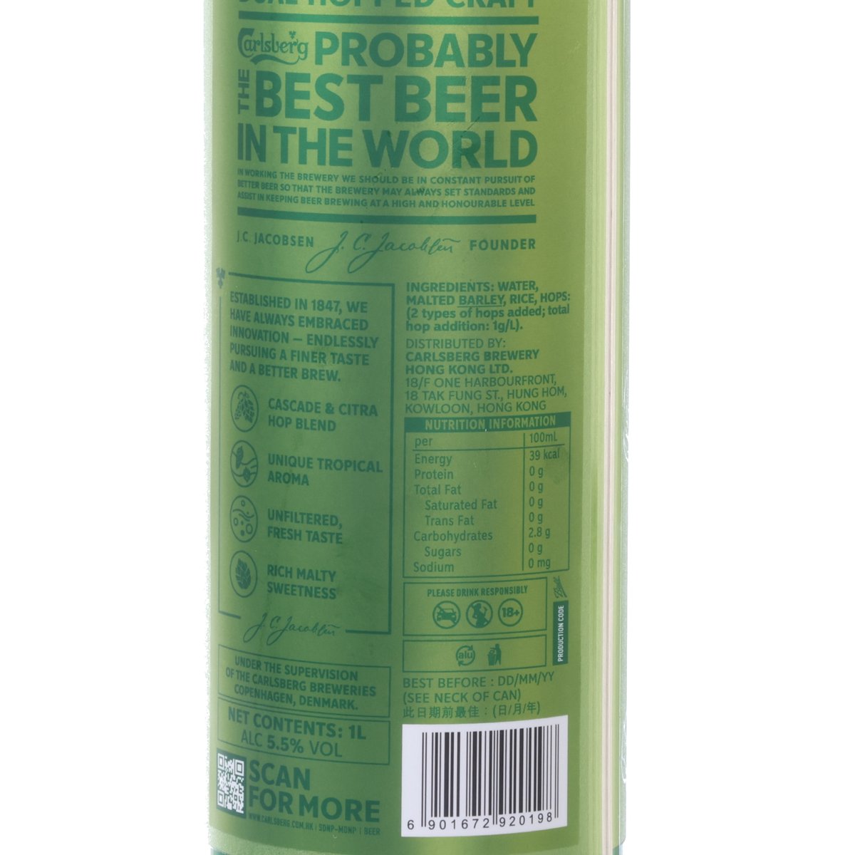 CARLSBERG Dual-Hopped Craft Beer (Alc. 5.5%) [Can]  (1L)