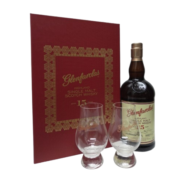 GLENFARCLAS 15 Year Old Gift Pack with 2 Whisky Glasses  (700mL)
