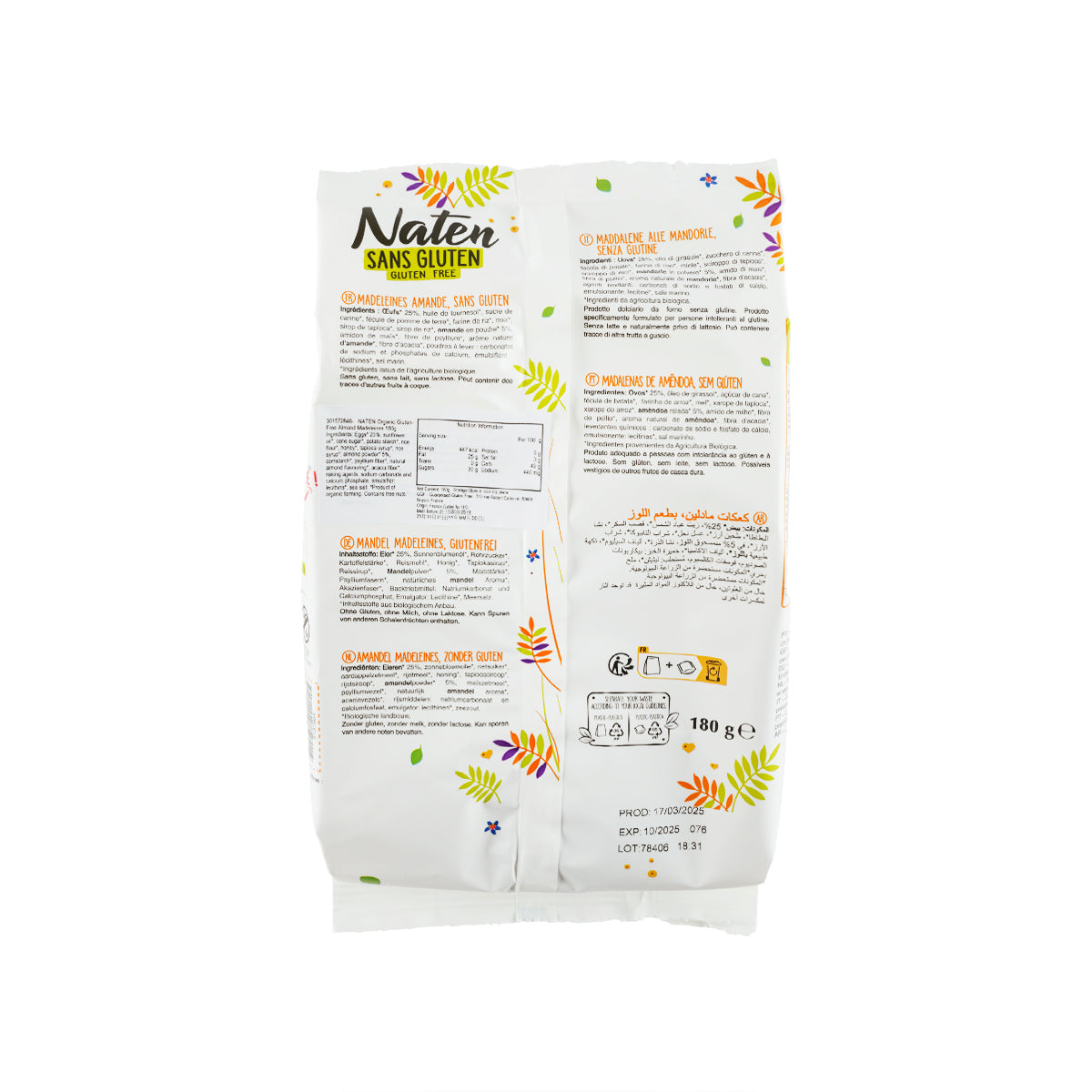 NATEN 有機無麩質杏仁瑪德琳蛋糕 (180g)