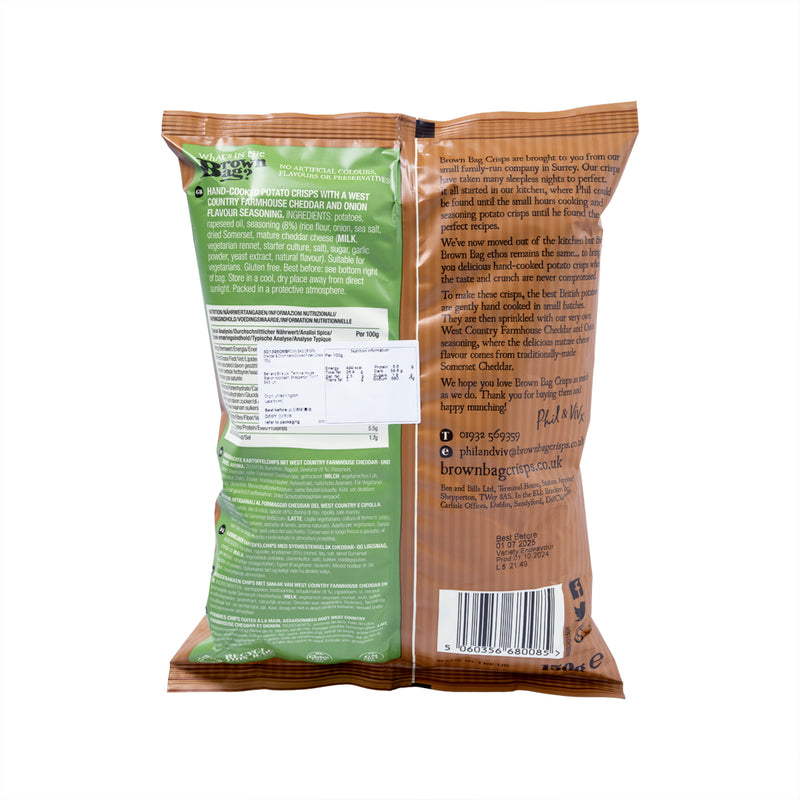 BROWN BAG CRISPS Cheddar & Onion Hand-Cooked Potato Crisps  (150g)