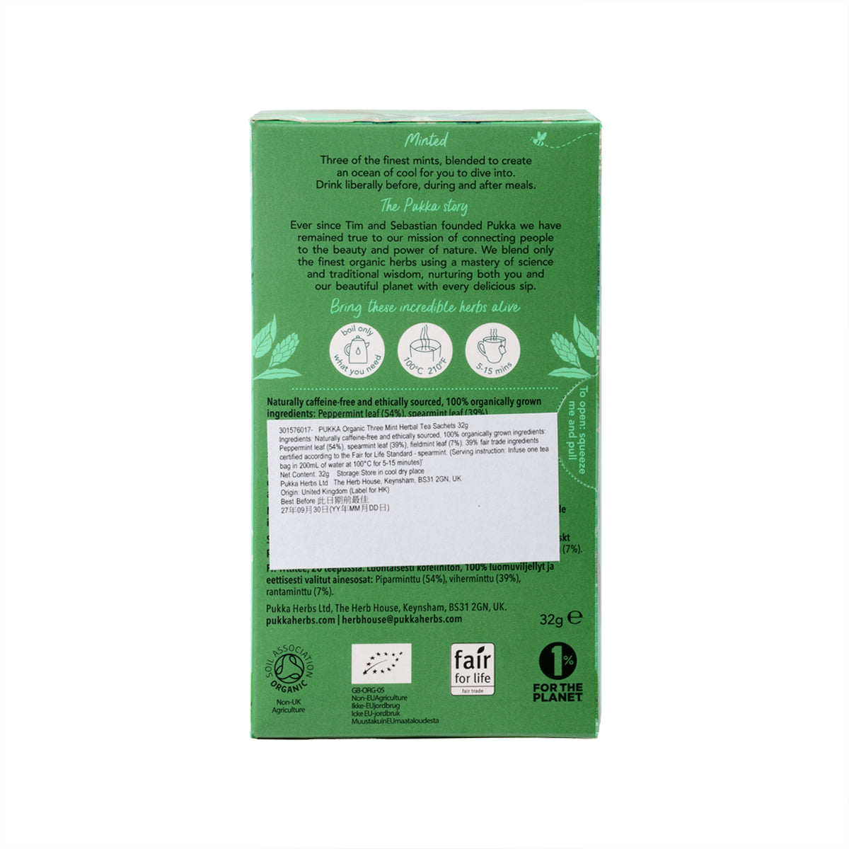 PUKKA Organic Three Mint Herbal Tea Sachets  (32g)
