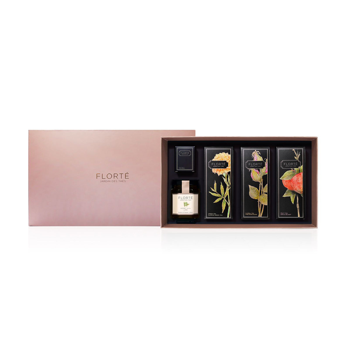 FLORTE 3 Loose Teas, 1 Honey and Tea Strainer Gift Set  (1set)
