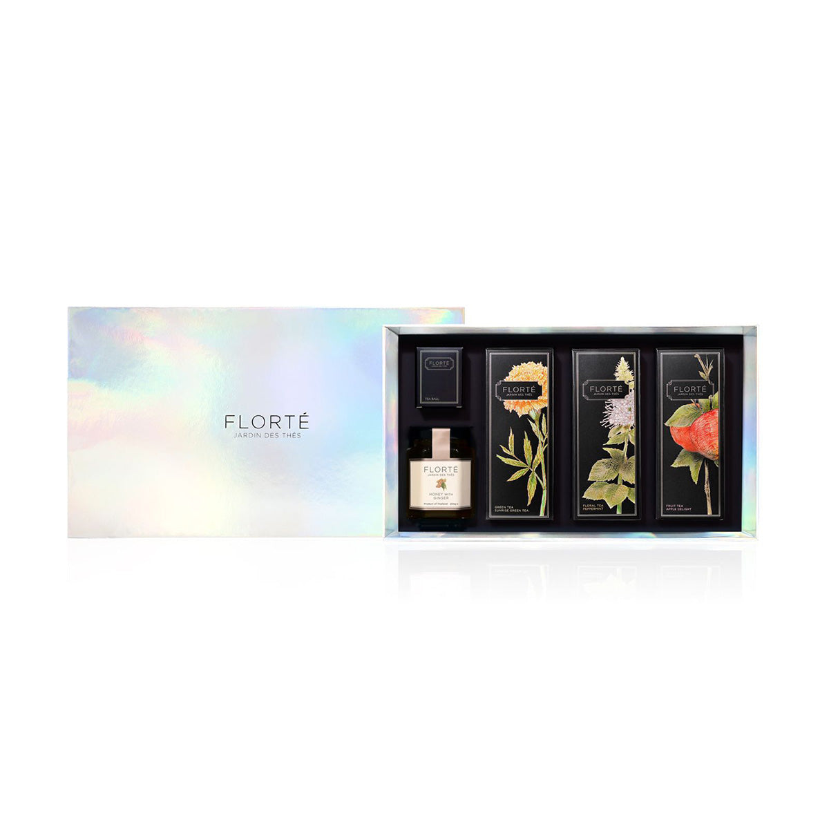 FLORTE 20th Anniversary Gift Set with 3 Loose Teas, 1 Honey and Tea Strainer Gift Set  (1set)