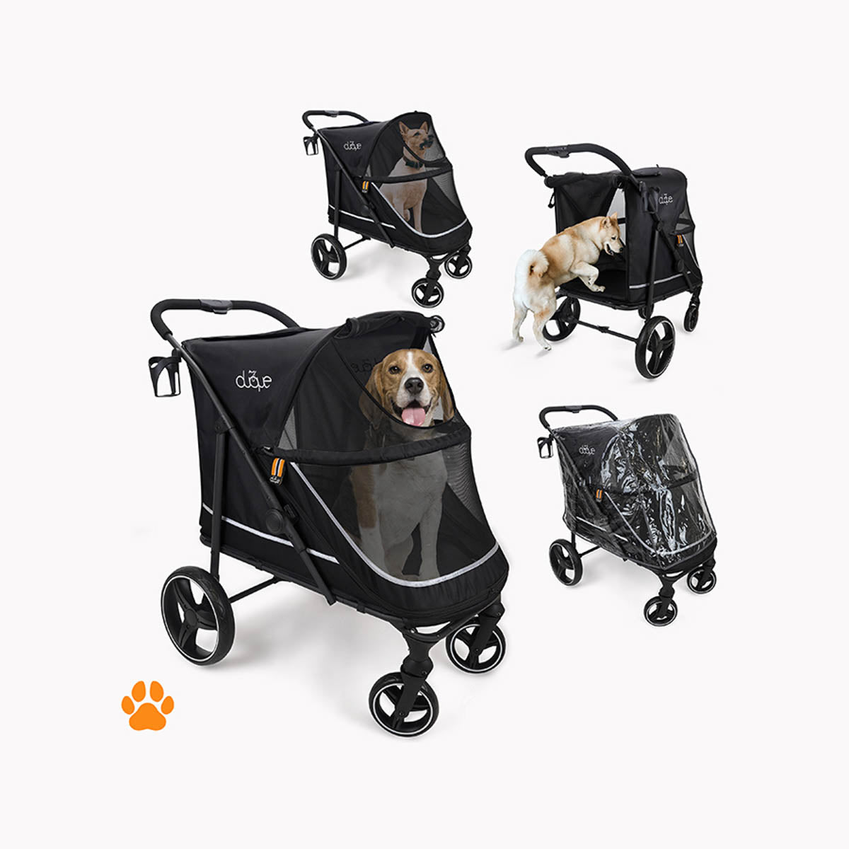 MY DUQUE CHAMP Big Pet Stroller with Raincover-Black
