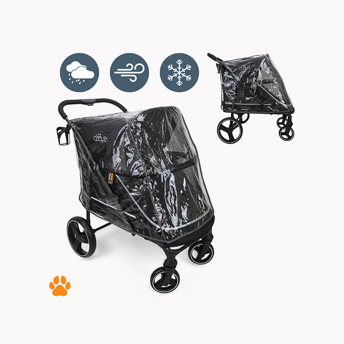 MY DUQUE CHAMP Big Pet Stroller with Raincover-Black