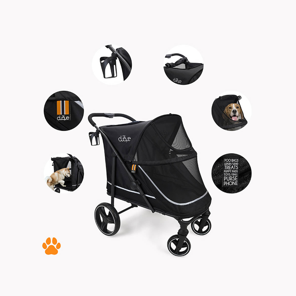 MY DUQUE CHAMP Big Pet Stroller with Raincover-Black