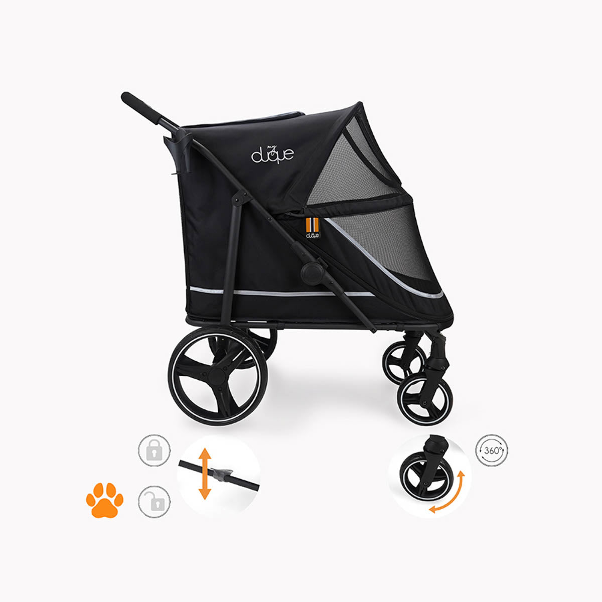 MY DUQUE CHAMP Big Pet Stroller with Raincover-Black