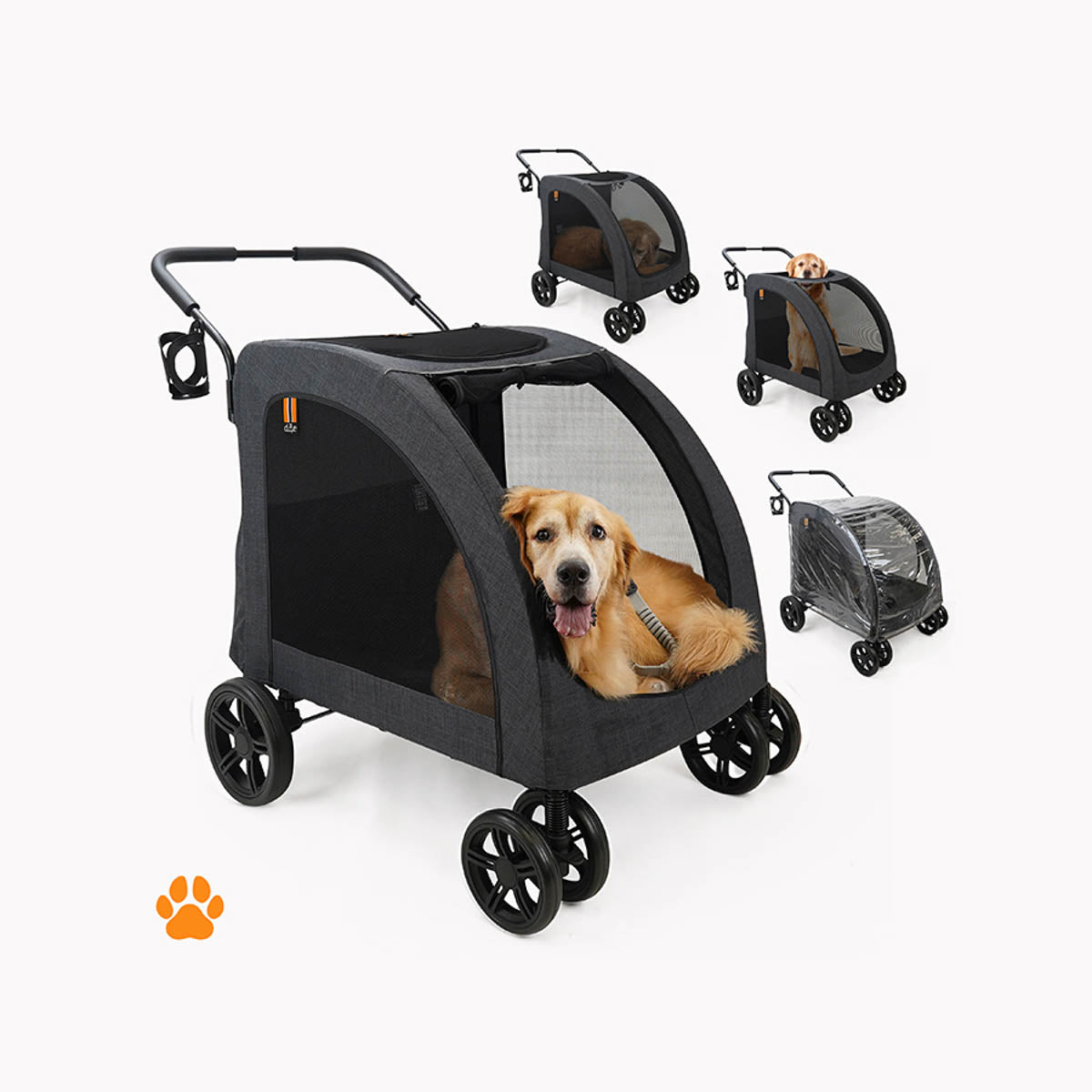 MY DUQUE CHESTER Big Pet Stroller with Raincover-Melange Black