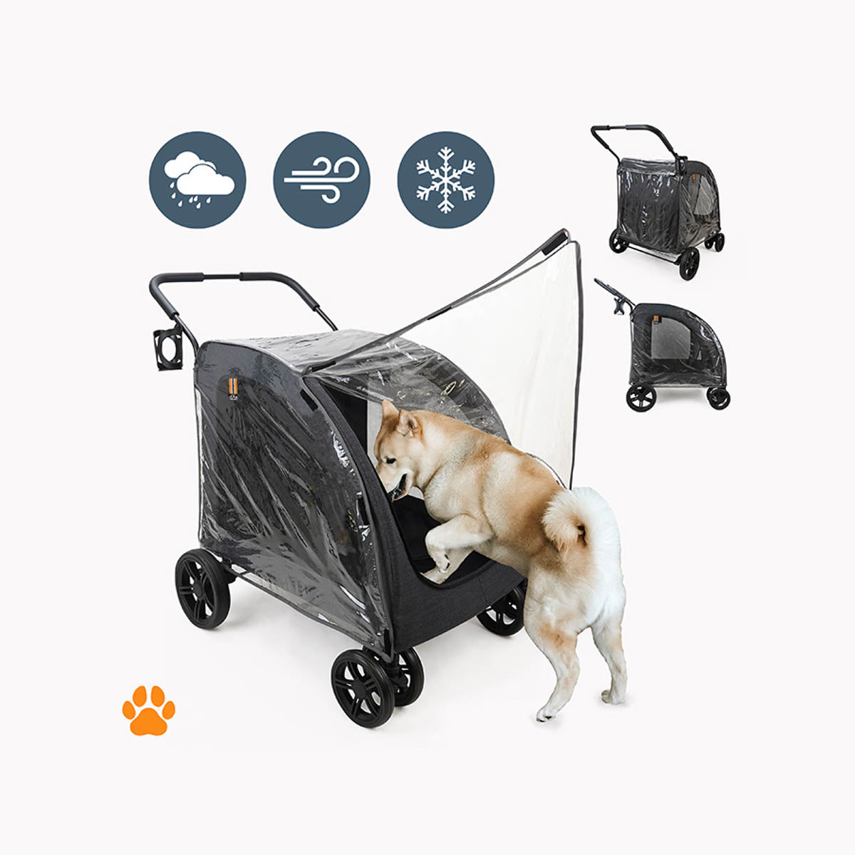 MY DUQUE CHESTER Big Pet Stroller with Raincover-Melange Black