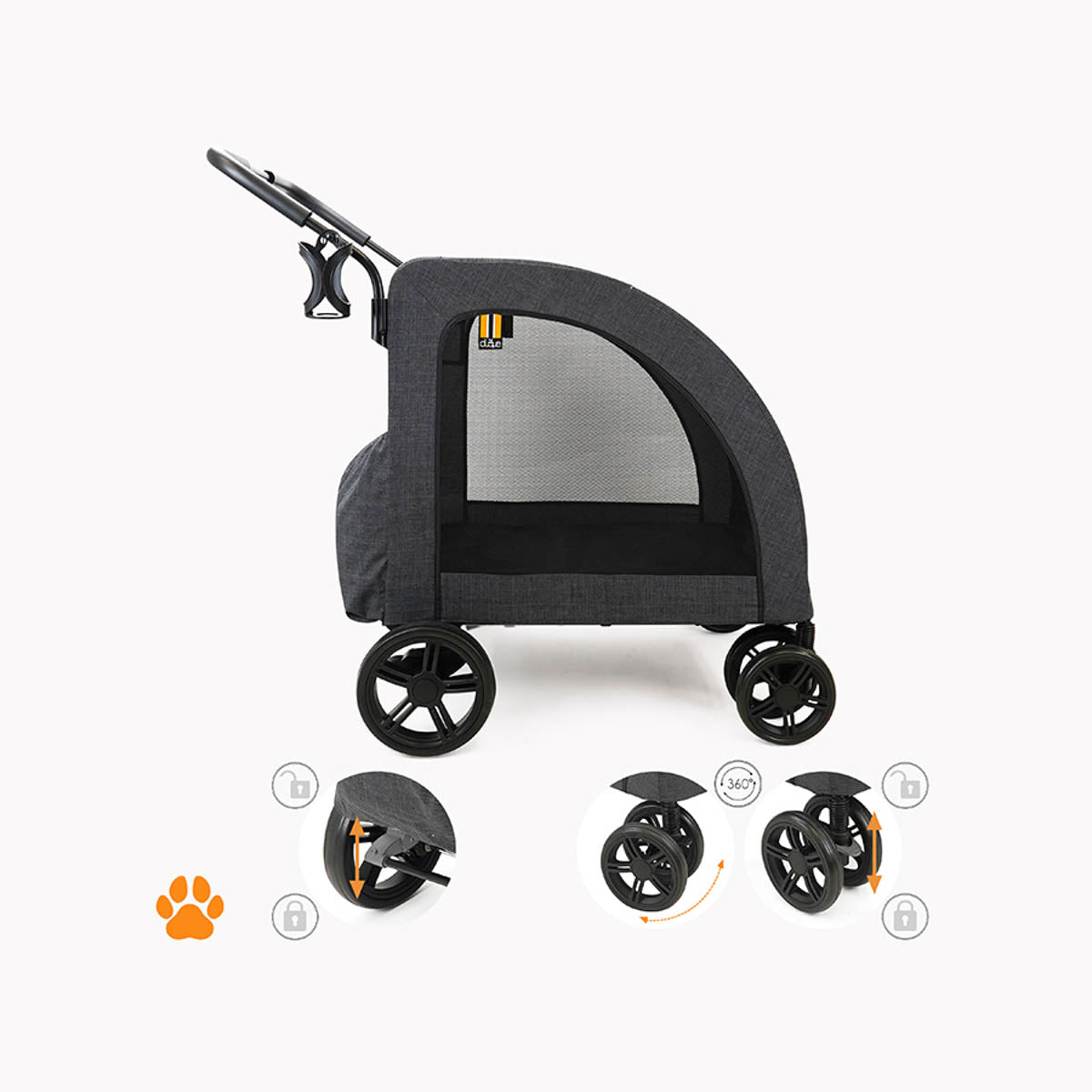 MY DUQUE CHESTER Big Pet Stroller with Raincover-Melange Black