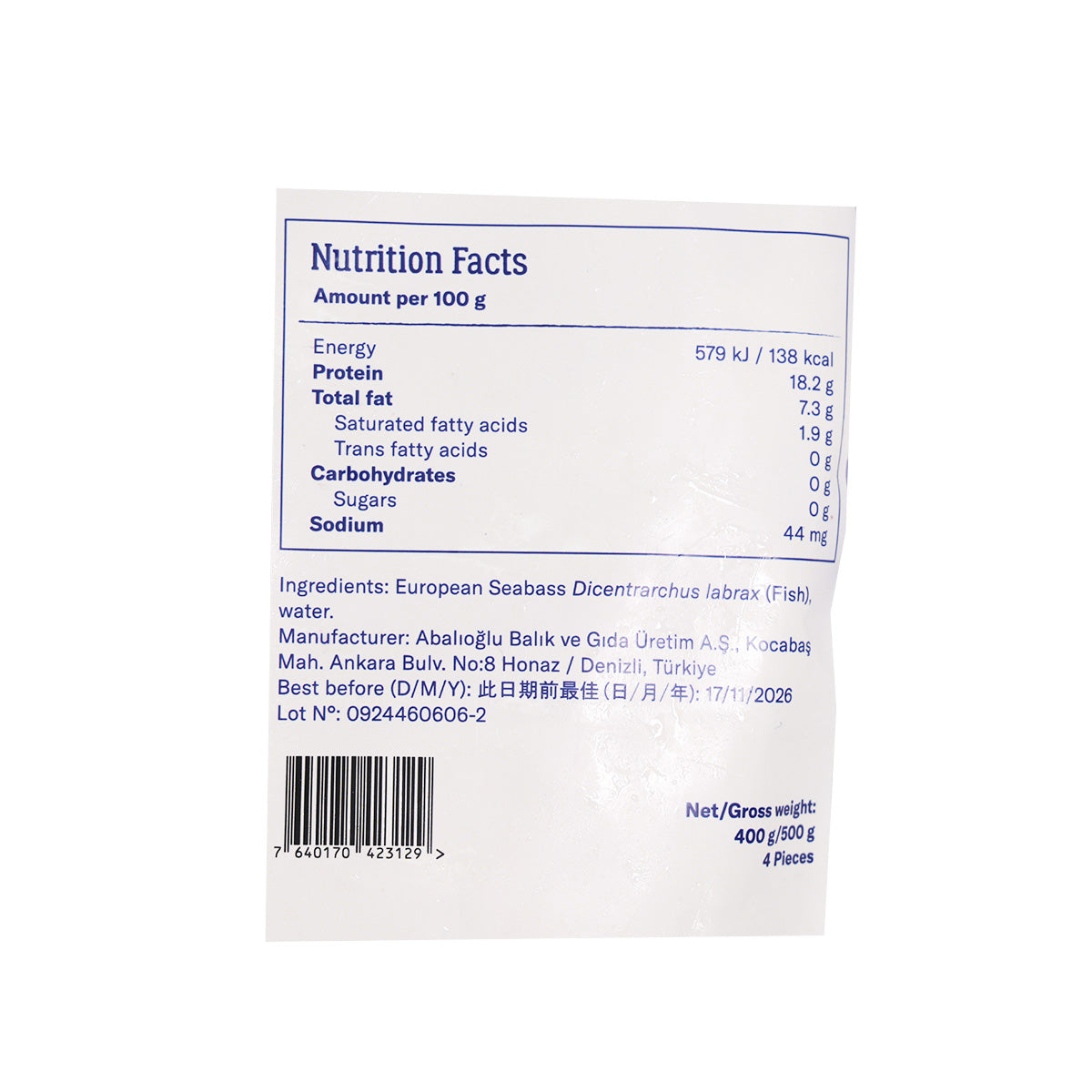 BLUEYOU Turkey Frozen European Seabass - ASC  (400g)
