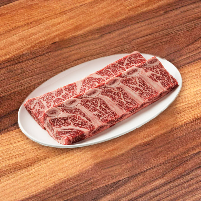 HOENGSEONG HANWOO Korean Hoengseong Chilled Grade 1++ Hanwoo Beef Plate Short Ribs Bone In Long Rib for Grill (100g)