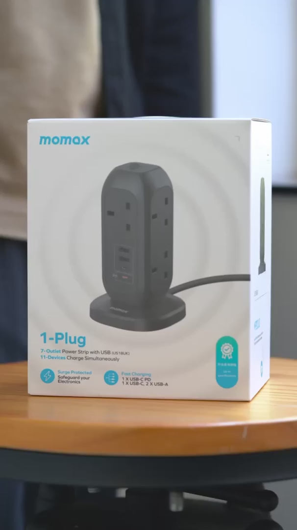 載入影片：MOMAX 7位拖板PD20W 2A2C - 太空灰