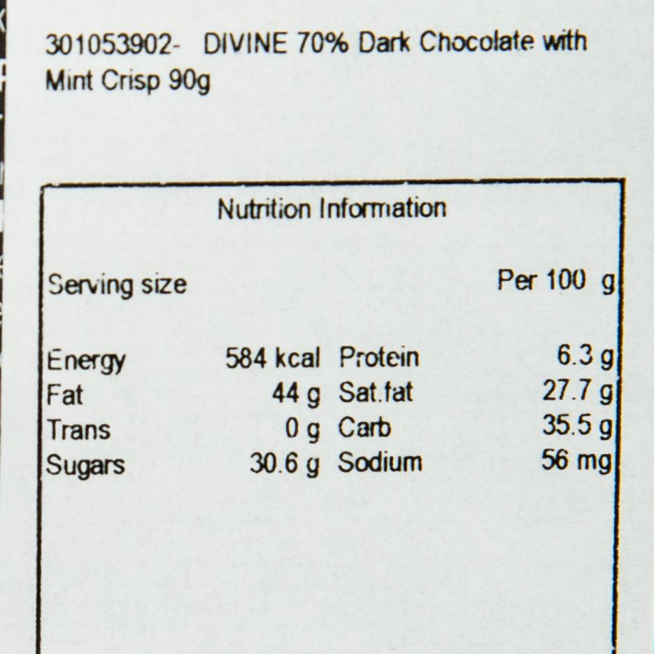 DIVINE Smooth 70% Dark Chocolate with Mint Crisp  (90g)